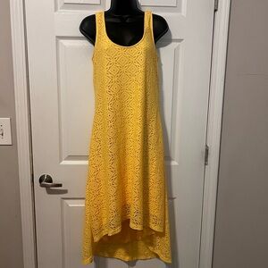 New York & Company Yellow High Low Lace Dress